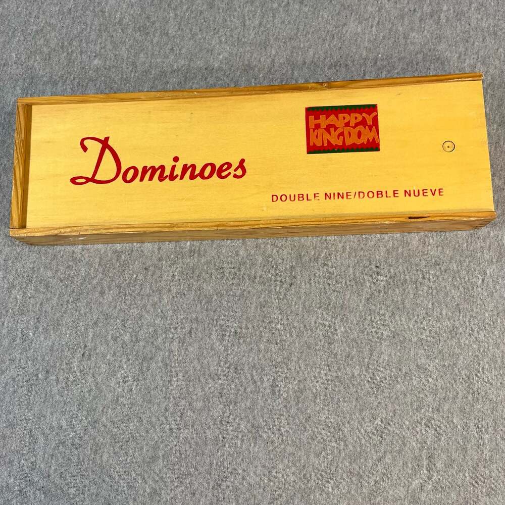 Vintage Happy Kingdom Double Nine Dominoes Set in Wooden Box 52 Pieces